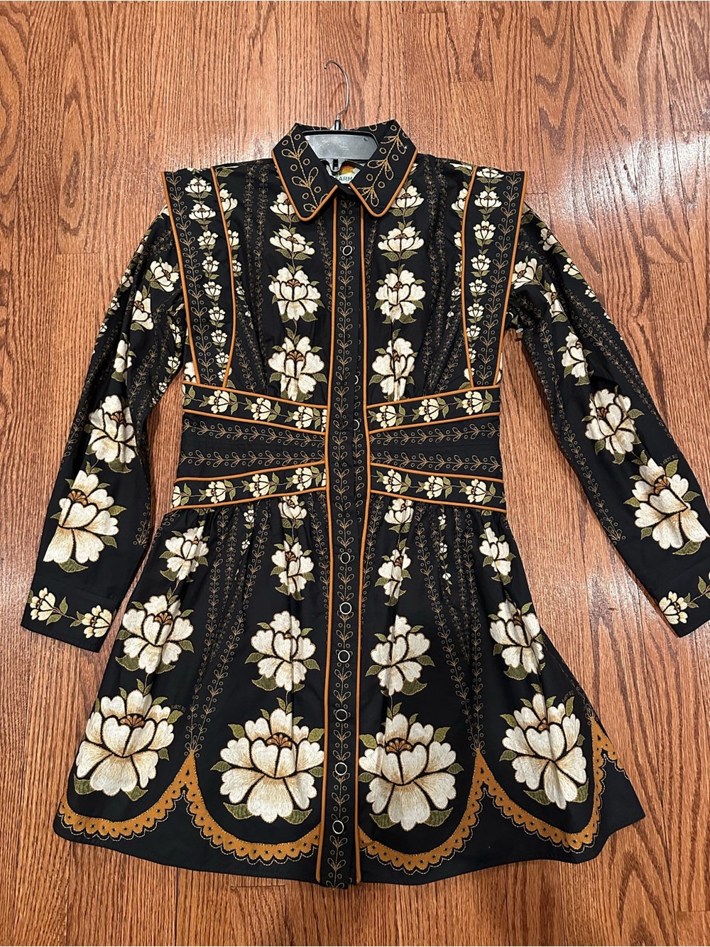 FARM Rio Black Floral Button-Front Mini Dress with Cream & Gold Accents - Picture 9 of 9